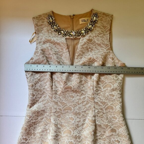 Eliza J Dress Embellished Lace Sheath Ivory Lined Wedding Neutral Floral Sz 6 - Picture 9 of 16